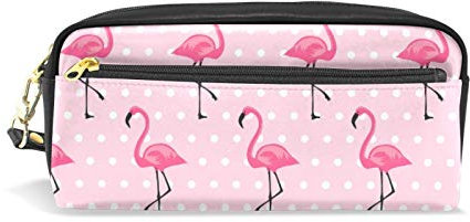 Trousse à crayons en cuir de grande capacité, motif flamant rose, pour fournitures scolaires et de bureau