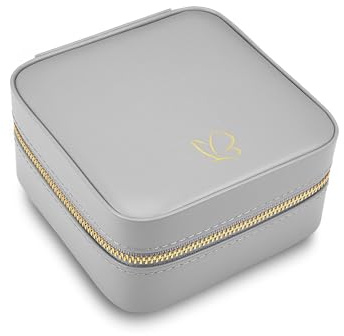 GLANZSTÜCKE MÜNCHEN Schmuck-Reisetäschchen Kunstleder grau | Samt, creme, Maße 11,5 x 11,5 x 5,8 cm, Spiegel ja, Schmucketui, Schmuckschatulle für die Reise