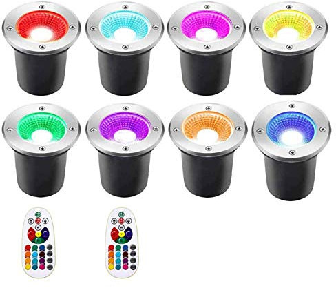 RGB 6W Spot LED Encastrable Exterieur Changement de couleur COB lumière souterraine avec télécommandes RF 12V 24V spot exterieur encastrable sol pour Extérieur, Jardin, Pelouse, Sentier, Plate-forme