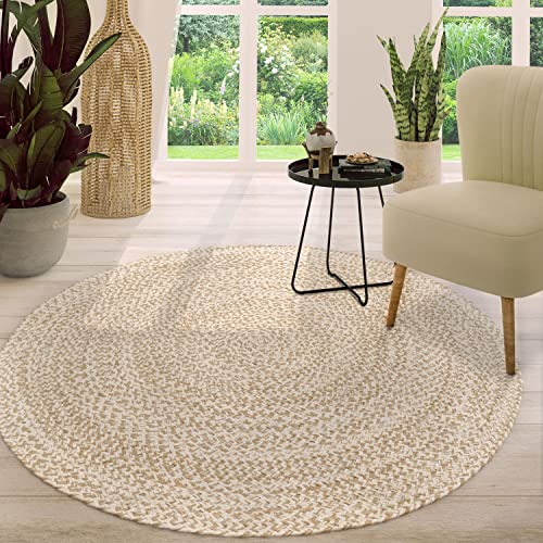 TT Home Jute Teppich Rund Wohnzimmer Esszimmer Boho Modern Handgemacht Mit Umrandung, Farbe:Beige, Größe:100 cm Rund