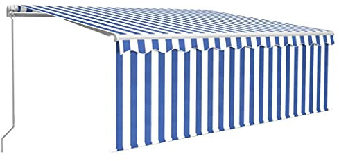 vidaXL Gelenkarmmarkise Einziehbar mit Jalousie Markise Sonnenmarkise Balkonmarkise Sonnenschutz Sichtschutz Garten Terrasse Balkon 4x3m Blau Weiß