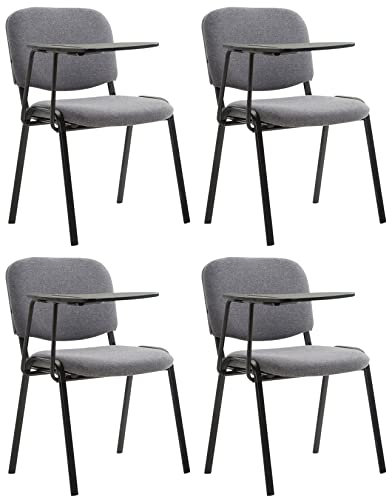 CLP Lot de 4 Chaises Visiteur Ken Tissu et Tablette Rabattable I Chaise Salle de Conférence Dossier et Assise Rembourrés, Couleur:Gris