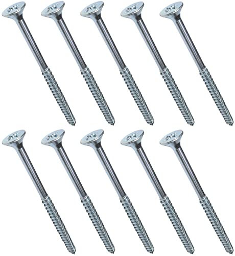 AERZETIX - C44848 - Lot de 10 - Vis à bois - Ø6x100mm - en acier zingué métal - tête fraisée - à empreinte cruciforme pozidriv - couleur argent