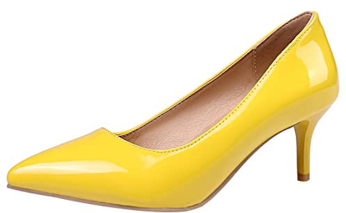 MJIASIAWA Damen Elegant Pointed Toe Hochzeit Stiletto Pumps Formal Kleid Kitten Heel Party Mode Abend Schuhe Gelb Gr 38 EU/39 Asiatisch