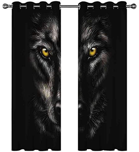KQDMYT Vorhang Blickdicht Gardinen Schwarzes Tier Wolf Sonnenschutz Schallschutz Mit Ösen Fenstervorhang Für Schlafzimmer Wohnzimmer Kinderzimmer Küche Modern Verdunklungsvorhänge 140x160cm
