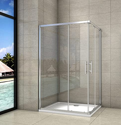 Aica Sanitär Duschkabine 120x90cm Duschabtrennung Duschtür Schiebetür 6mm Nano glas Höhe 195cm