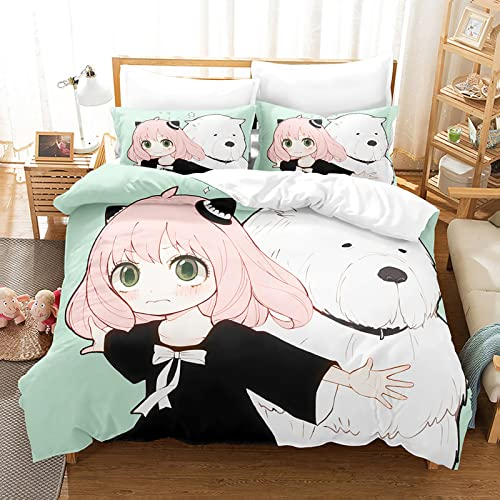 acsefire Anime Spy x Family Bedrucktes Bettwäscheset Bettbezug Anya Forger Weicher Bettbezug & Kissenbezüge 2 teilige Sets - Single(#3 135cm*200cm)