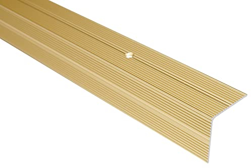 Effector Treppenkantenprofil zum Schrauben, 90 cm, 35x35 mm, Gold, Aluminium Bodenübergangsprofil, Übergangsleiste, Treppenschutzprofil, Treppenkantenschutz