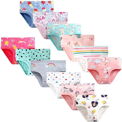 Adorel Mädchen Unterhosen Slips Reine Baumwolle 12er-Pack Herzchen & Meerjungfrau & Mädchen & Früchte 128 (Herstellergröße 140)