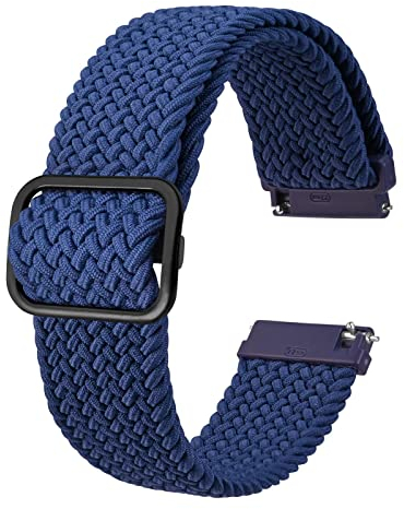 BISONSTRAP Nylon Uhrenarmband 22mm, Verstellbare Geflochtene Uhrenarmbänder für Herren und Damen, Blau/Schwarzer Schnalle