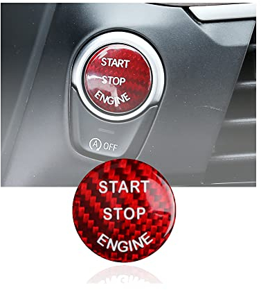 ontto Auto Start Stop Engine Knopf Schalter Aufkleber Passt für BMW X5 X6 E70 E71 E72 E81 E83 E84 E89 E87 E90 E91 E92 E93 Kohlefaser Zündknopf Schalter Taste Abdeckung Ersetzen Trim Aufkleber-A Rot