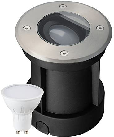 LED Bodeneinbaustrahler Set IP67 - Schwenkbar mit 5W LED GU10 warmweiß rund Edelstahl