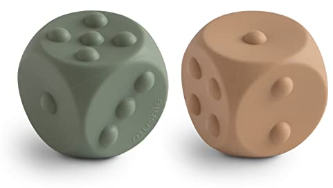 mushie Würfel Drückspielzeug | Sensorisches Spielzeug zum Schieben und Drücken | Entwicklung der Feinmotorik | Einfaches Rechnen | 100% Lebensmittelechtes Silikon | (Dried Thyme/Natural)
