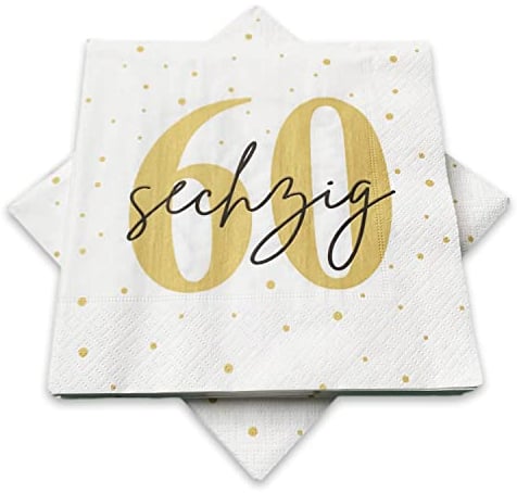 in due 20 Servietten zum 60. Geburtstag 33x33 cm - Weiß, Gold, Schwarz