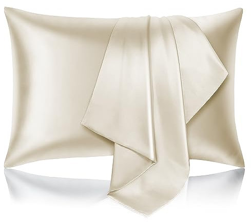 Hafaa Satin Ivory Pillow Cases 2 Pack Soft as Silk Pillowcase For Hair and Skin With Envelope Closure Design Standard Size (50x75 cm) Pillow Covers, Gifts for Women