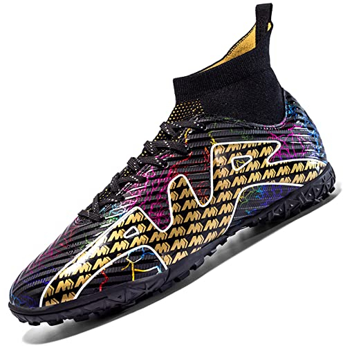 VTASQ Football Shoes Men's High Top Microfibre Cleats Athletics Football Shoes Adult Training Shoes Professional Outdoor Sports Turf Football Shoes Unisex, black, 5 UK