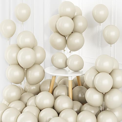 60 Stück Luftballons Sandweiß 12 Zoll Matt Creme Weiß Latex Luftballons Retro Beige Nude Cream Weiss Helium Partyballon für Babyparty Hochzeitstag Verlobung Brautparty Geburtstag Party Dekorationen