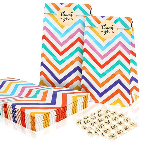 Flintronic 25 Stück Papiertüten, Geschenktüten Kindergeburtstage mit Aufkleber, 18 cm * 9 cm * 5,58 cm Candy Tüten zum Mitgebsel Kindergeburtstag Mädchen, Giveaways, Hochzeit
