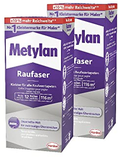Metylan Raufaser, starker Tapetenkleister für Raufasertapete mit hoher Anfangsklebkraft, langlebiger & korrigierbarer Kleister mit Methylcellulose, 2x720g