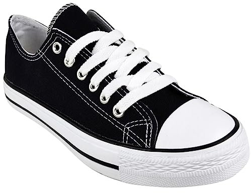 Womens Canvas Shoes Ladies Shoes Casual Lace Up Retro Girls Plimsolls Low Top Flat Gym Sports Trainers Lightweight Sneakers Fashion Plimsoles Platform Pumps Boots UK Shu (Black, UK 5)