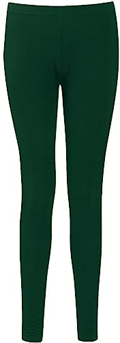 GUBA® Women's Plain Full Length Elastic Waist Viscose Legging - Ladies Comfortable Stretchy Tights Dance Pants (Bottle Green, M-L)