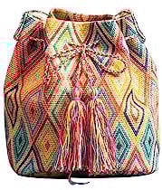 CORIOS Ethnischer Stil Handtasche Damen Canvas Schultertasche Böhmische Tote Beutel Quasten Henkeltaschen Kordelzug Umhängetasche Sommer Strand Tasche Bedruckte Tasche Retro Eimer Taschen Mehrfarbig D