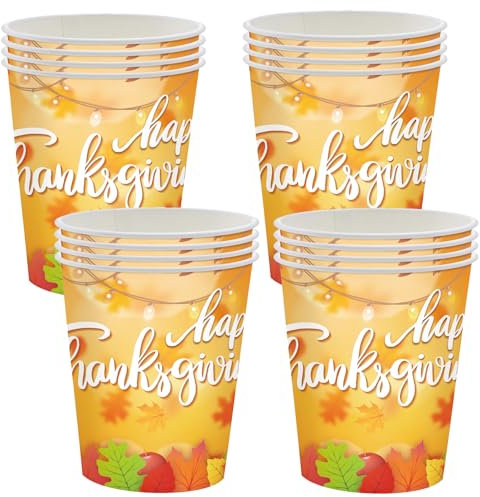 16PCS Paper Cup Thanksgiving Day Orange Paper Cup Autumn Paper Cup,Happy Thanksgiving Leaf Cups,Thanksgiving Day Disposable Dinnerware Autumn Tableware Decorations for Thanksgiving Day Party Supplies