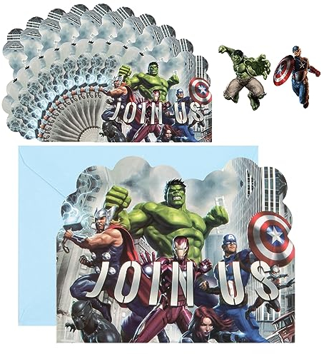 Wirhaut Einladungskarten Kindergeburtstag 20 Stück Avengers Party Einladungskarten mit Umschlägen, Superheld Thematisch Partyeinladungen, Geburtstagseinladungen für Jungen Mädchen Kinder