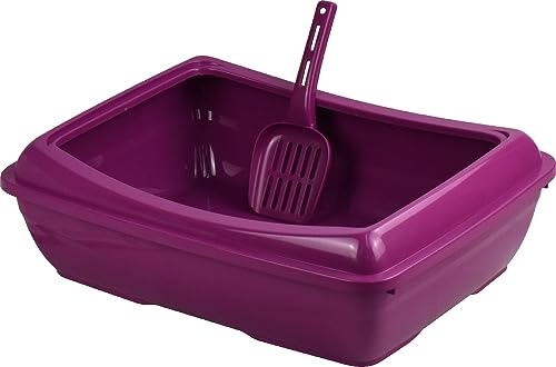 Cat Litter Tray with Matching Litter Scoop (M, Purple)