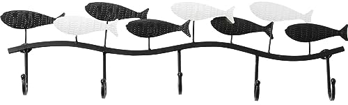 Kare Design Wandgarderobe School of Fish, Weiß/Schwarz, Garderobenleiste mit 5 Kleiderhaken, Hakenleiste für Flur, Kinderzimmer, Garderobe, Stahl, 18x62x5 cm (H/B/T)