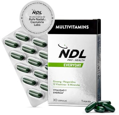 NDL Pro-Health Multivitaminas - Todas las vitaminas y minerales, éxito rutina diaria, extracto de ginseng y hesperidina, ayuda a disminuir el cansancio y la fatiga, 1 mes, 30 cápsulas