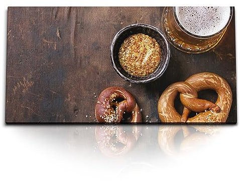 Paul Sinus Kunstdruck Bilder 120x60cm Bier Brezel Bayern Küchenbild Barbild Gastronomie