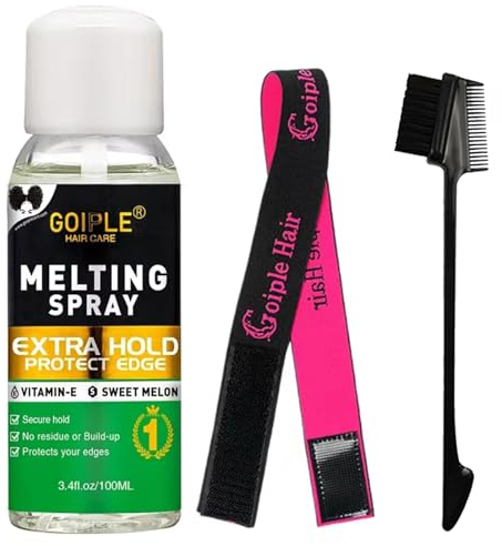 Lace Melting Spray - Glue-Less Lace Melting Spray for Wigs & Closure Extensions, Natural Forming Edge Band Edge Brush, 3.4oz