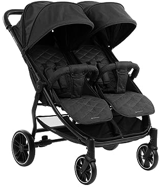 Kikkaboo Zwillingskinderwagen Happy 2, faltbar, Regenschutz, Fußsack, gefedert, Farbe:schwarz