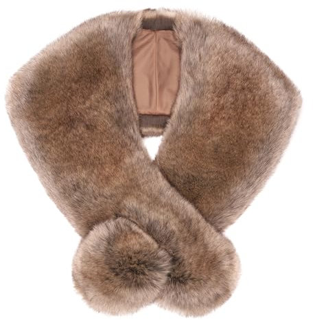 Futrzane Siberian Stola - 20er Jahre Faux Pelzstola Damen - Kunstpelz Fellkragen (Beige Siberian)