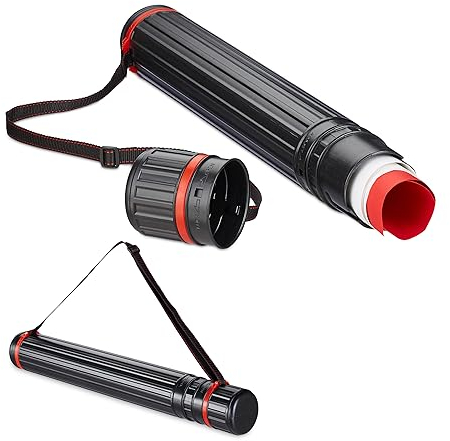 Relaxdays Posterrolle ausziehbar 2er Set, Transport v. Postern, Zeichnungen, 64-107 cm, Teleskopposterrolle, schwarz/rot
