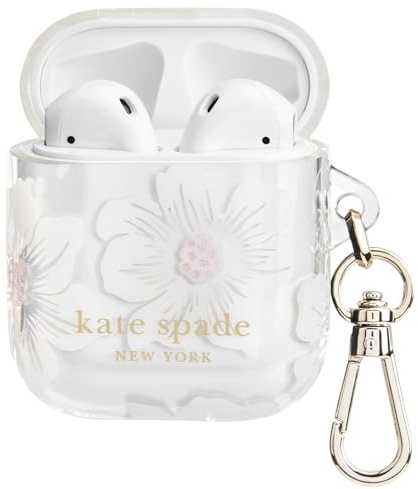 kate spade new york AirPods Schutzhülle mit Schlüsselanhänger – Hollyhock Cream, kompatibel mit AirPods 2. / 1. Generation