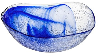 BradOc Large Decorative Glass Bowl Microwave and Dishwasher-Resistant Soup Bowls Heat-Resistant and Transparent Blue Glass Bowls,1