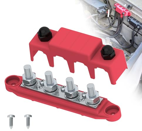 Bus Bar 250A 12V Stromverteilungsblock mit 3/8 (M10) 4-Posts Klemmenblock mit Abdeckung für Automotive, Marine, Batteriesystem (Rot)
