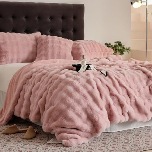 Kuscheldecke Flauschig, Wendbar Weiche Warme Überwurfdecken, Gemütliche, Flauschige Decke, Kunstfelldecke, Leichte Decken, Warme Bettüberwürfe für Couch, Bett, Sofa (Color : Pink, Size : 150x200cm)