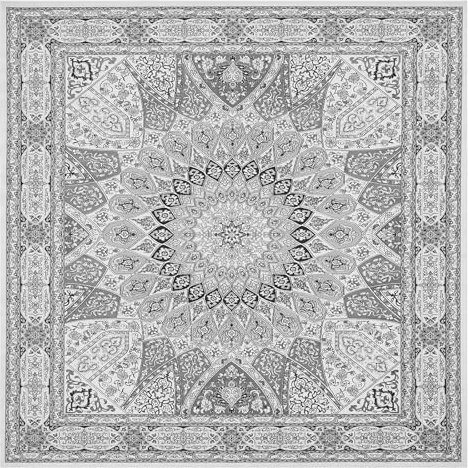 ARUGYTEI Teppich Quadratisch,Orientalisch Traditionell Vintage Klassisch Muster Schwarz Grau Weiß,Black Grey,200 x 200 cm, Wohnzimmer Schlafzimmer Kinderzimmer