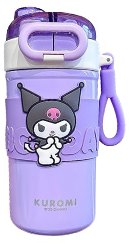 Many Rainbows Kuromi - Botella de agua aislada de acero inoxidable con asa de transporte (boquilla y pajita), 510 ml, color morado