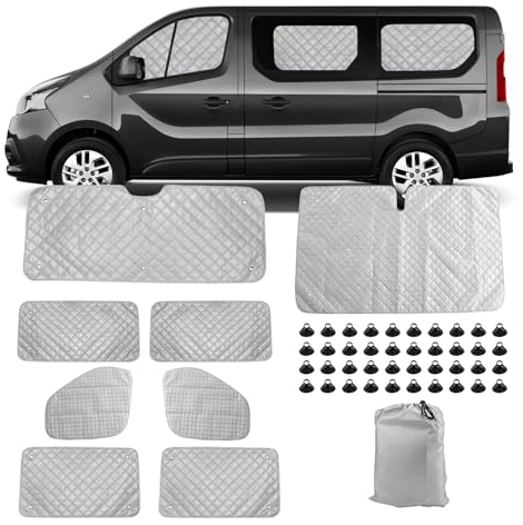 Soekodu 8pcs Pare-Soleil pour Pare-Brise Remplacement pour 2001-2014 Renault Trafic LWB, pour Vivaro 2001-2014, Pare-Soleil Thermiques Internes avec Sac de Rangement,100% Occultation