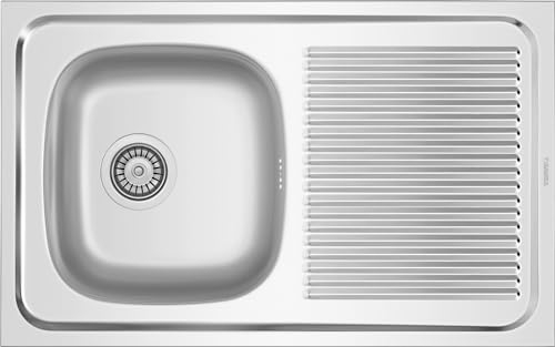 Fregadero Sobreponer Cuadrado 80x50 | 1 Seno 1 escurridor | Acero Inoxidable AISI 304 | Fabricado en Europa | Indicar Lado Escurridor Izq o Dcha