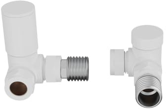 WarmeHaus Corner Radiator Valve Angled with Lockshield White | Solid Brass, 15mm Inlet, Round Head, Central Heating