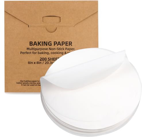 Backpapier Rund 200 Stück 20,3cm, Backpapier Zuschnitte, Antihaft Fettdicht Pergamentpapier Zum Backen, Butterbrotpapier für Kuchen, Pizza, Burger, Käse (Weiß, 200 Stück-20.3 cm)