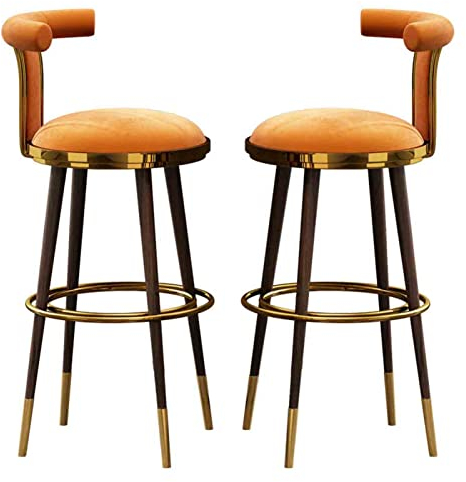 Barhocker 2er-Set, ergonomischer, gebogener hoher Hocker mit samtgepolsterter Rückenlehne, moderner, minimalistischer Bank-Empfangs-Barhocker, Esszimmerstuhl für die Küche zu Hause (Größe: 75 cm,