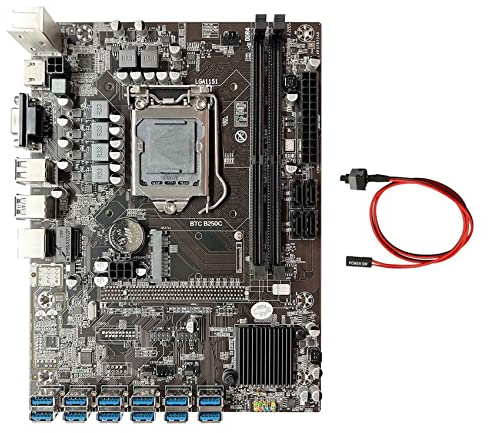 Sefdrert B250C BTC - Placa base de minería + cable de interruptor 12XPCIE a USB 3.0 ranura para tarjeta gráfica LGA1151 DDR4 MSATA ETH Miner Motherboard
