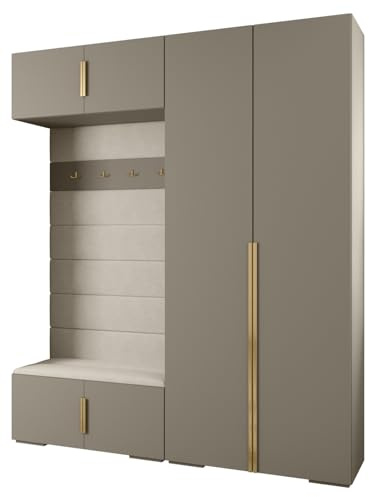 MEBLE KRYSPOL Inova 1 Möbelset - Moderne Garderobe - für Schlafzimmer, Wohnzimmer, Flur, Kinderzimmer - Ankleidemöbel - 236,7x200x47cm - Kaschmir, Paneele Manila 02, Handgriff Gold
