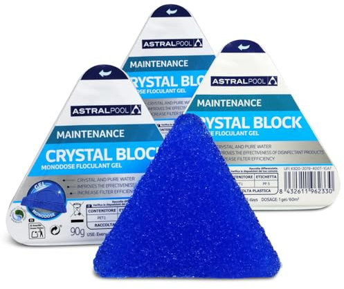 Astral Pool Crystal Block Flockmittel Gel 90 g - 3 Stück - Gegen trübes Wasser - Handlicher Dosierblock - Für klares Wasser - Entfernt Schwebstoffe
